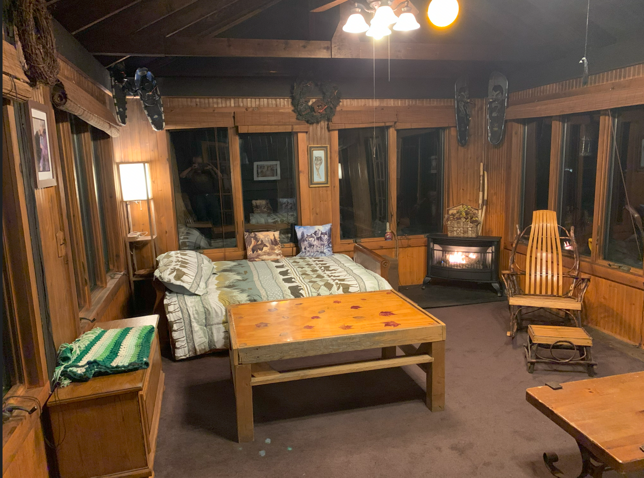 Large sun porch bedroom, south end sleeps 4, propane stove, Option 1